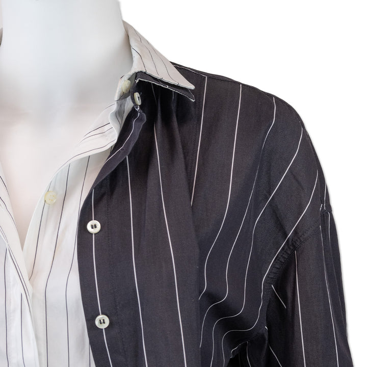 Brunello Cucinelli Black Pinstripe Double Collar Button-Up