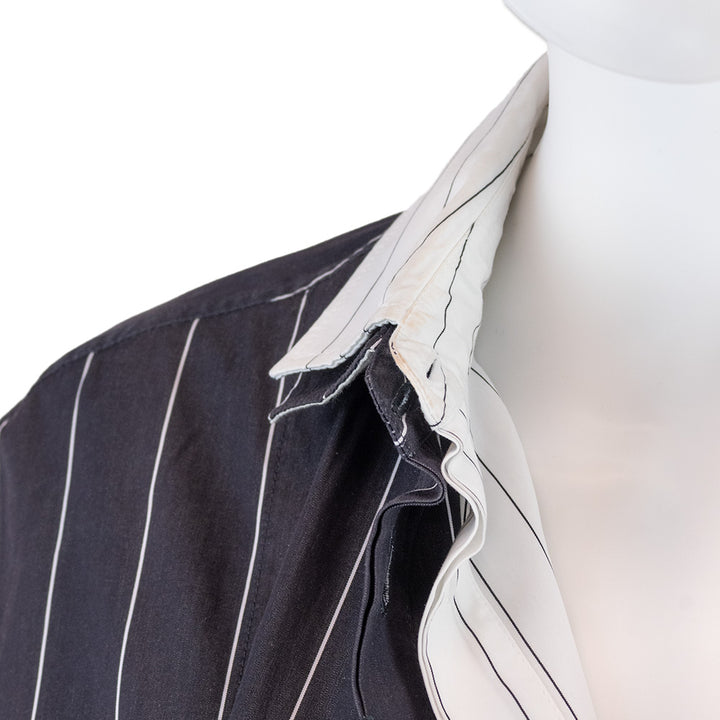 Brunello Cucinelli Black Pinstripe Double Collar Button-Up