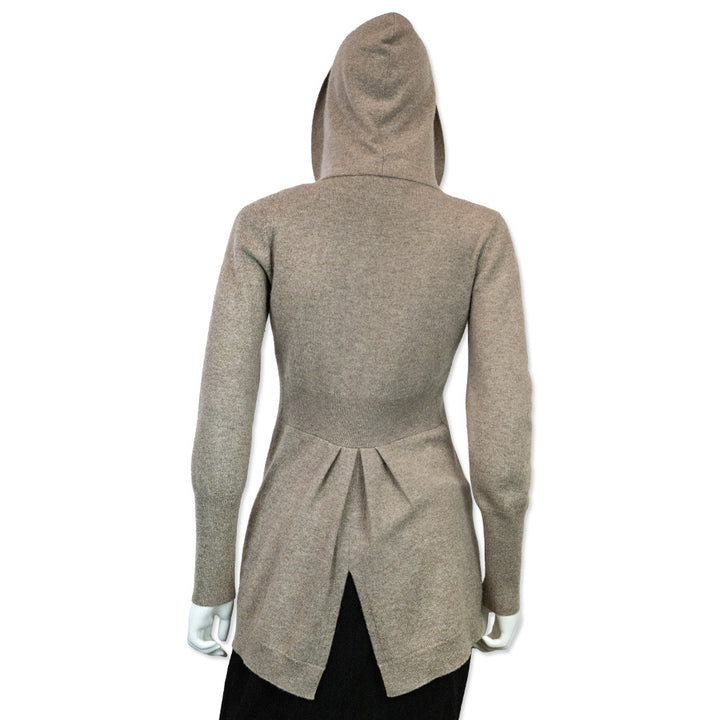 Brunello Cucinelli Brown Cashmere Knit Long Sleeve Hooded Zip Sweater