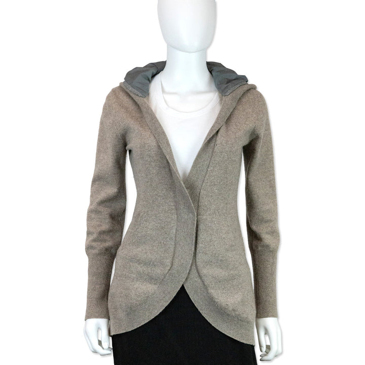 Brunello Cucinelli Brown Cashmere Knit Long Sleeve Hooded Zip Sweater