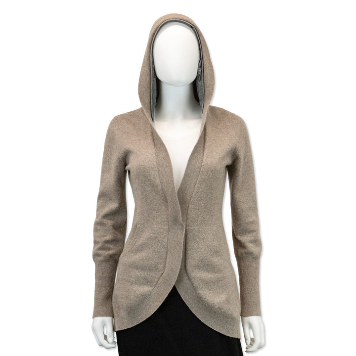 Brunello Cucinelli Brown Cashmere Knit Long Sleeve Hooded Zip Sweater