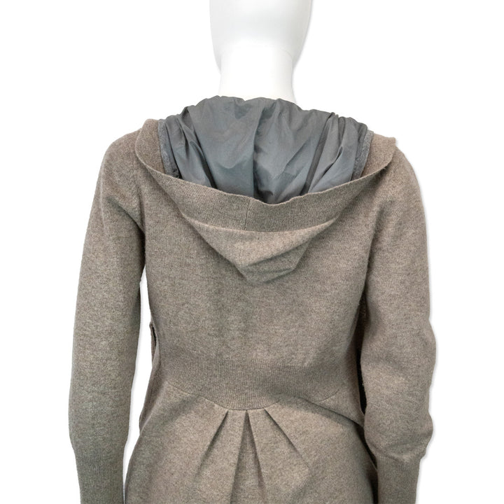 Brunello Cucinelli Brown Cashmere Knit Long Sleeve Hooded Zip Sweater