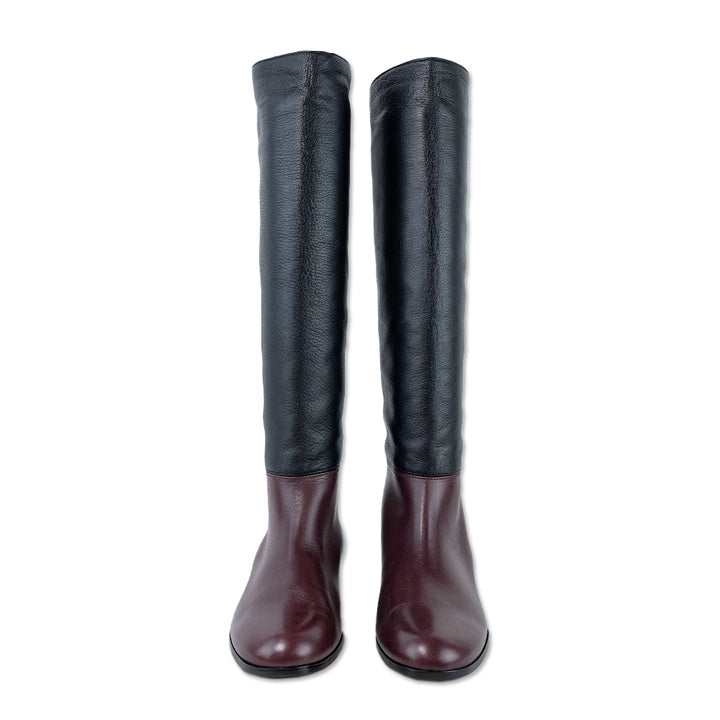 Bruno Magli Black Burgundy Leather Knee High Boots