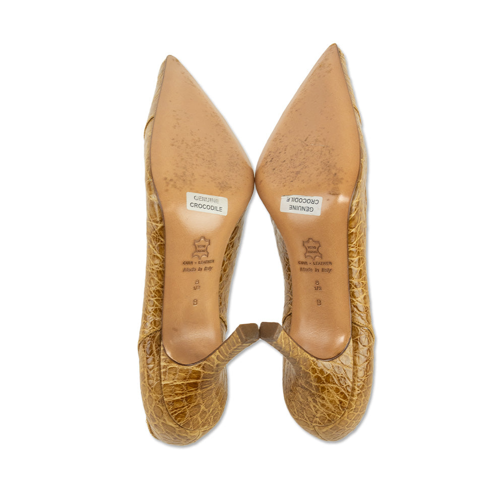 Bruno Magli Tan Genuine Crocodile Leather Pumps