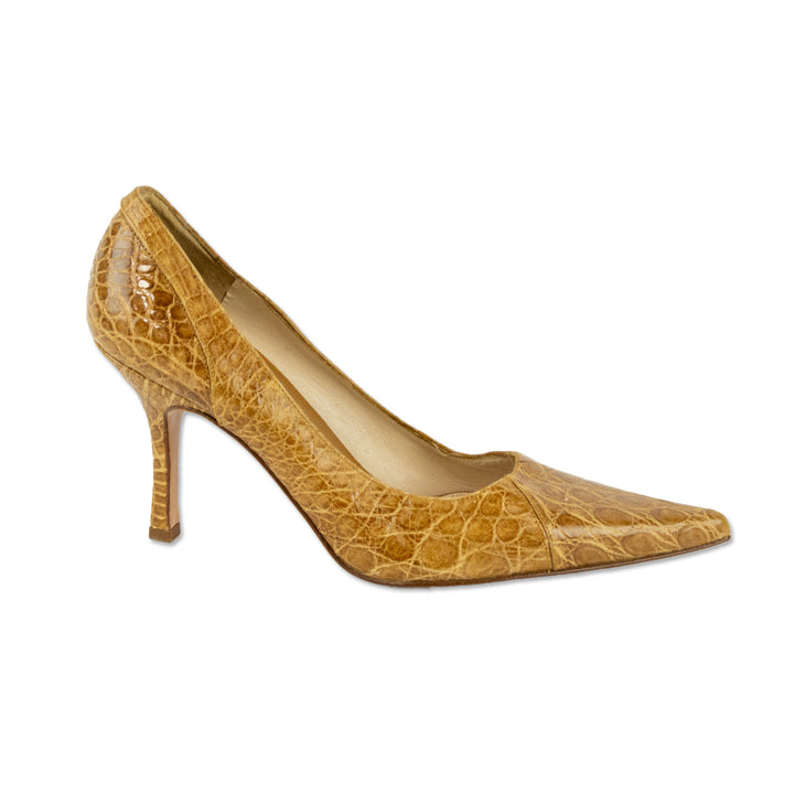 Bruno Magli Tan Genuine Crocodile Leather Pumps