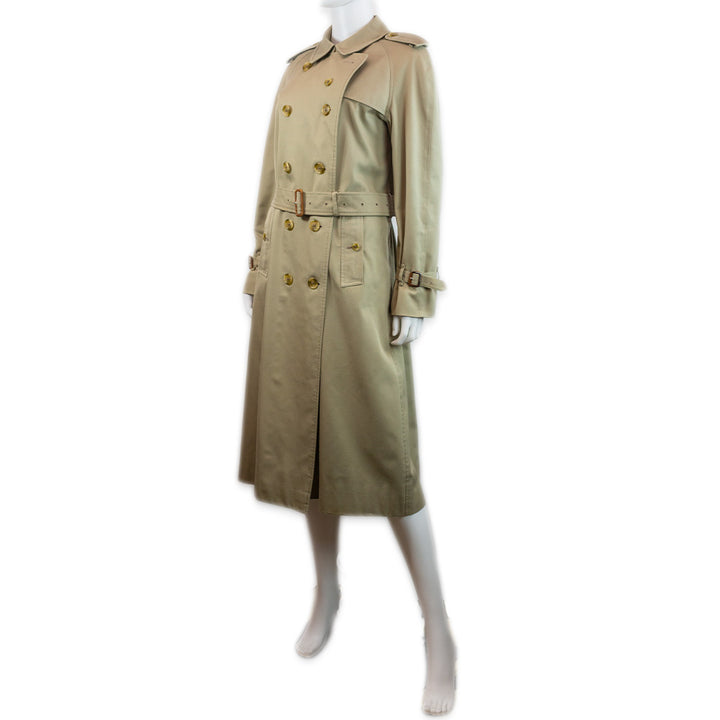 Burberry Beige Belted Double-Breasted Long Trench Coat