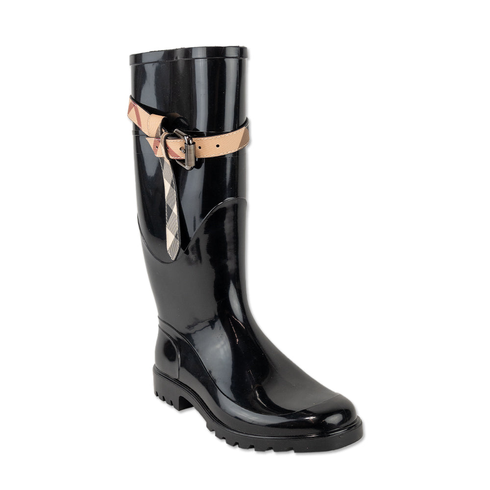 Burberry Black Kenyon Nova Check Belt Rain Boots