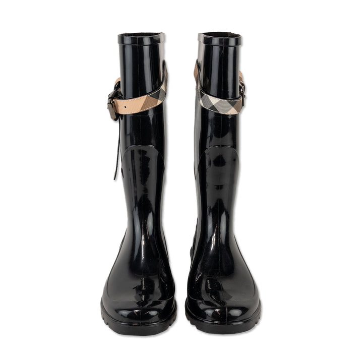 Burberry Black Kenyon Nova Check Belt Rain Boots