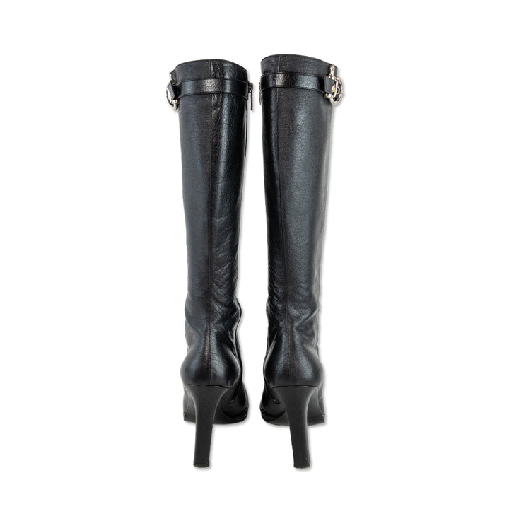 Burberry Black Leather Knee High Boots