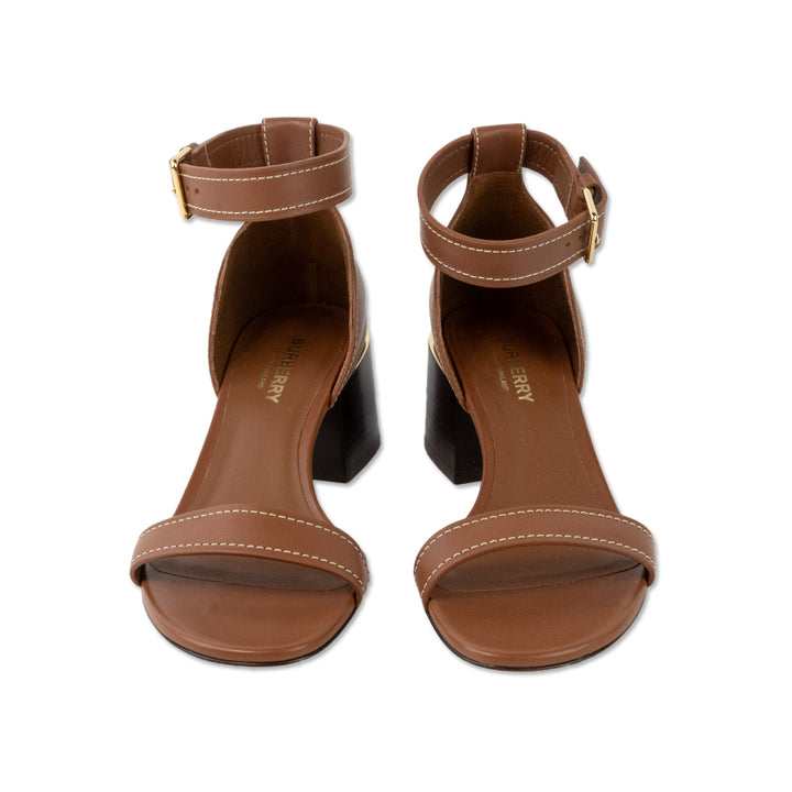 Burberry Brown Leather Block Heel Sandals