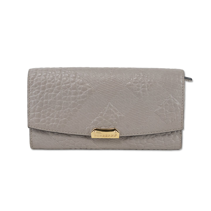 Burberry Grey Grain Calfskin Check Embossed Porter Continental Wallet