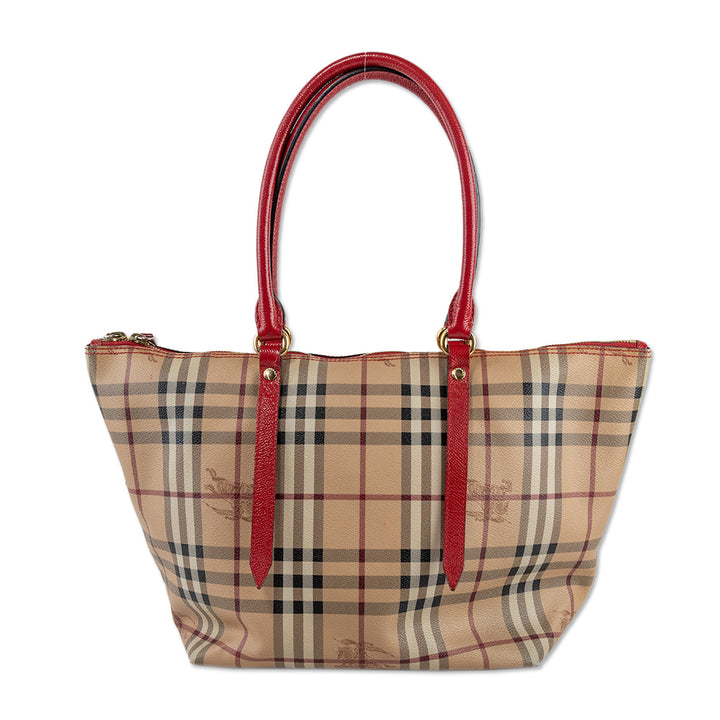 Burberry Haymarket Check Coated Canvas Red Leather Salisbury Tote