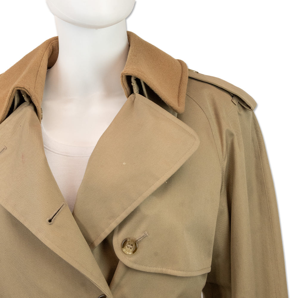 Burberry London Beige Double-Breasted Fleece-Lined Trench Coat