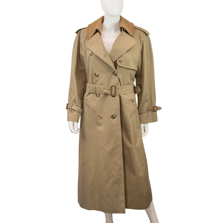 Burberry London Beige Double-Breasted Fleece-Lined Trench Coat