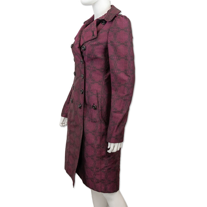 Burberry London Black Hot Pink Pattern Trench Coat