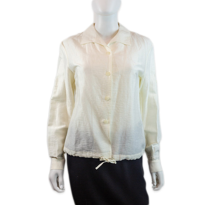 Burberry London Cream Drawstring Hem Button Up Shirt