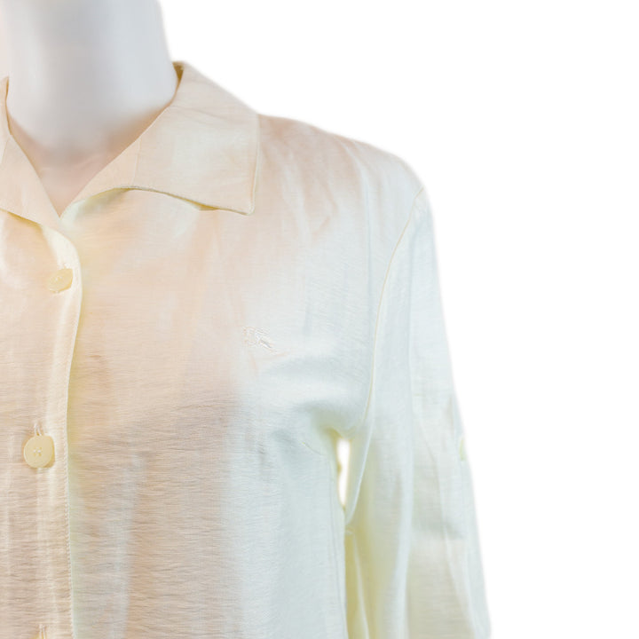 Burberry London Cream Drawstring Hem Button Up Shirt