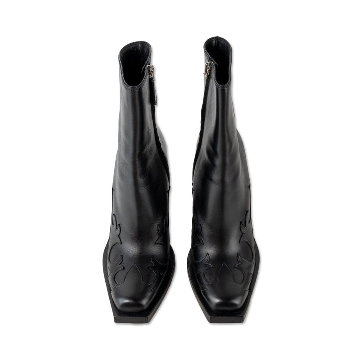 Burberry Square Toe Black Leather Cowboy Boots