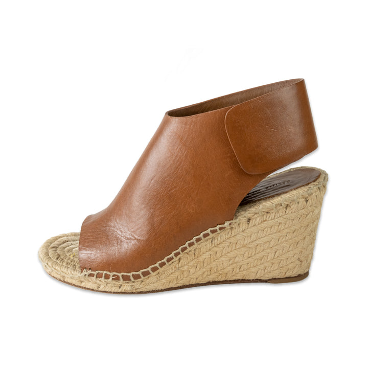 Celine Leather Open Toe Wedge Espadrilles