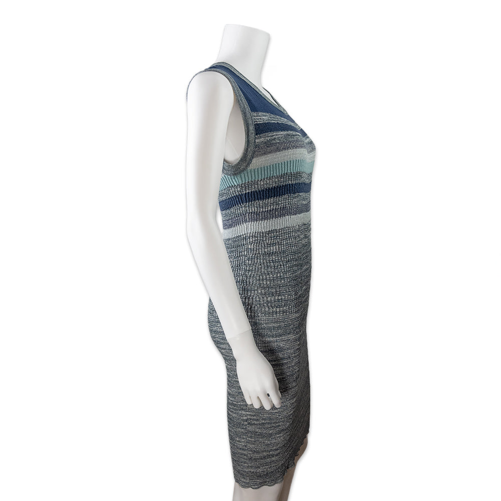 Chanel Blue and Gray Stripped Knit Midi Dress