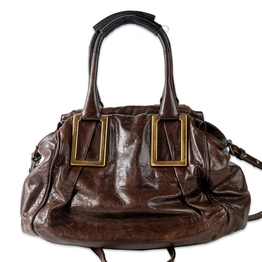 Chloe Ethel Handbag in Brown Leather with Gold Hardware