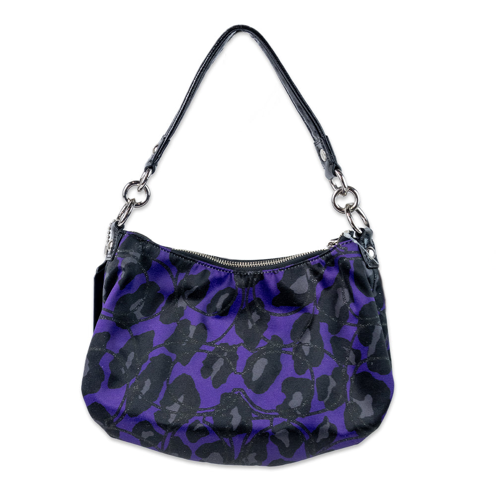 Coach Purple and Black Floral Printed Shoulder Bag