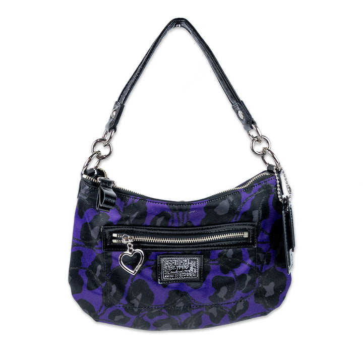 Coach Purple and Black Floral Printed Shoulder Bag