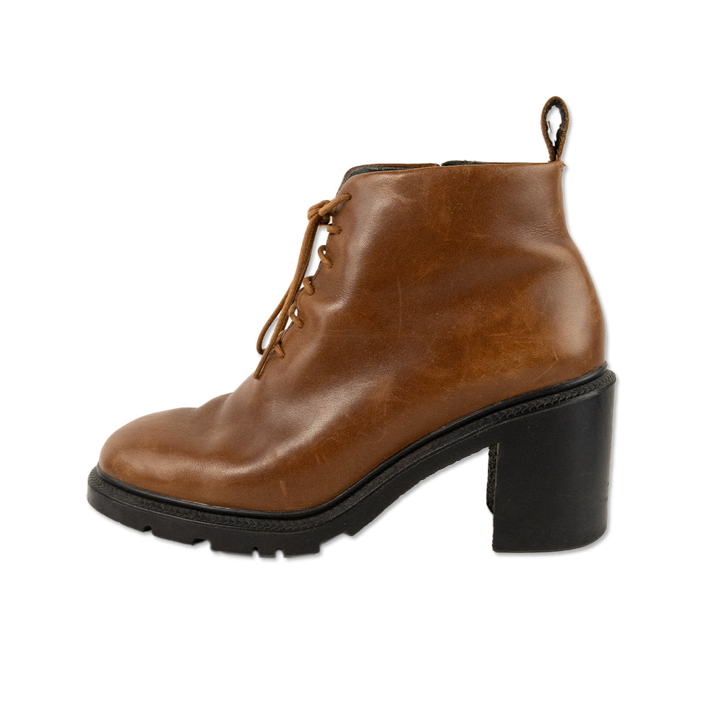 Camper Brown Leather Lace Up Heeled Ankle Boots