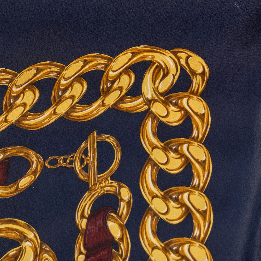 Chanel Navy Gold Chain Pattern Silk Scarf