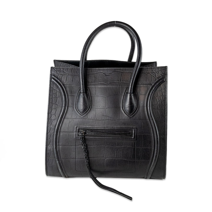 Celine Black Crocodile Embossed Calfskin Medium Phantom Luggage