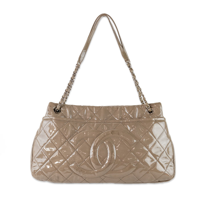 Chanel Taupe Patent Leather Interlocking CC Tote