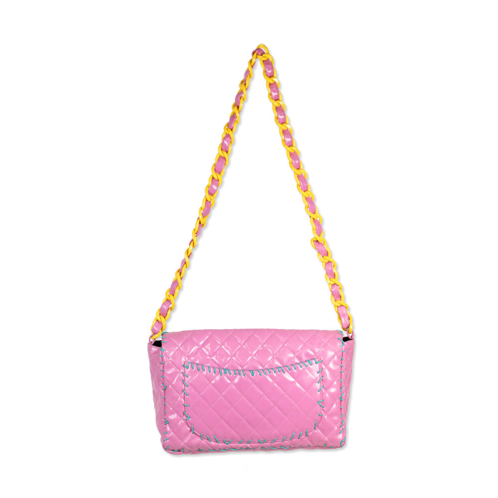 Chanel Vintage 1994 "Barbie" Pink Quilted Patent Leather Jumbo Flap Handbag