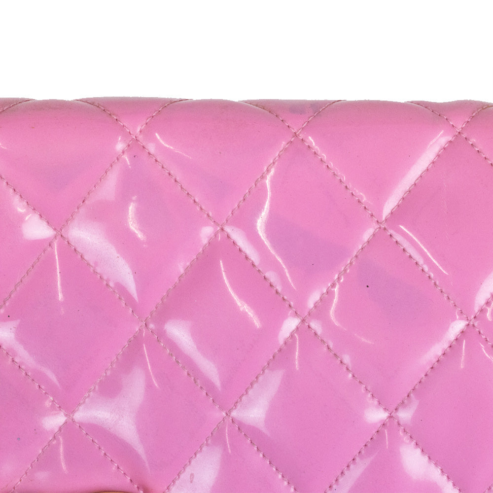 Chanel Vintage 1994 "Barbie" Pink Quilted Patent Leather Jumbo Flap Handbag