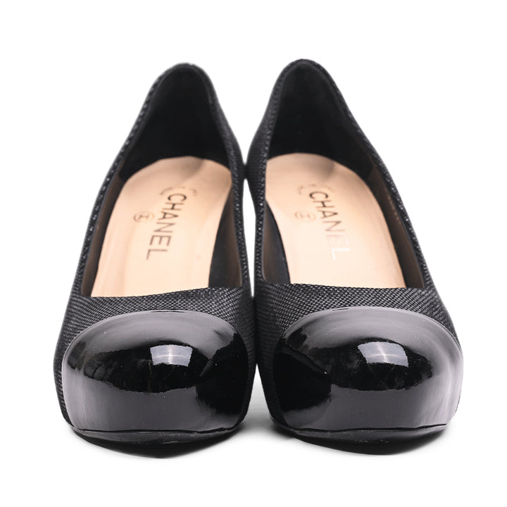 Chanel Black Metallic Cap Toe Pumps