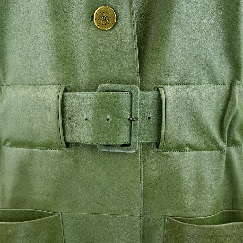 Chanel Vintage Olive Leather Trench Coat