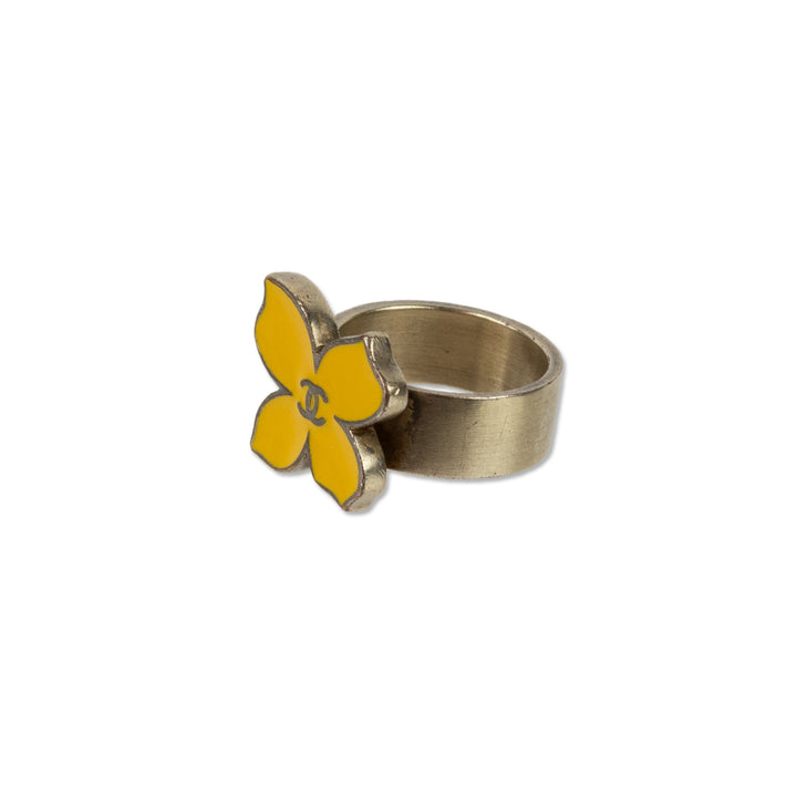 Chanel 2002 Yellow Enamel CC Flower Ring