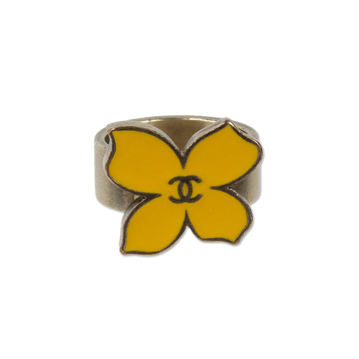 Chanel 2002 Yellow Enamel CC Flower Ring