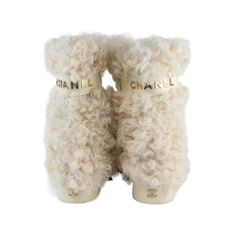 Chanel 2021 Shearling Sheepskin and Leather Lace up Boots