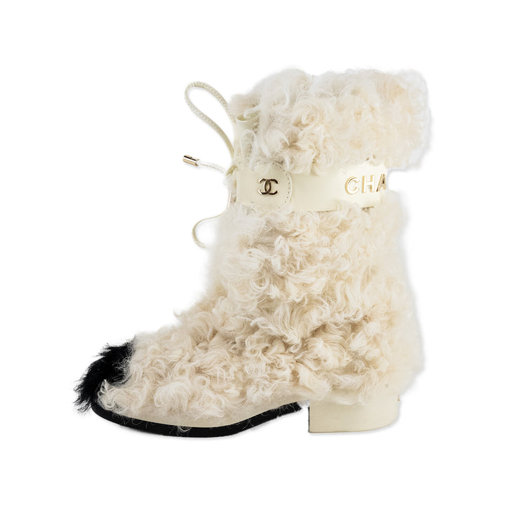 Chanel 2021 Shearling Sheepskin and Leather Lace up Boots