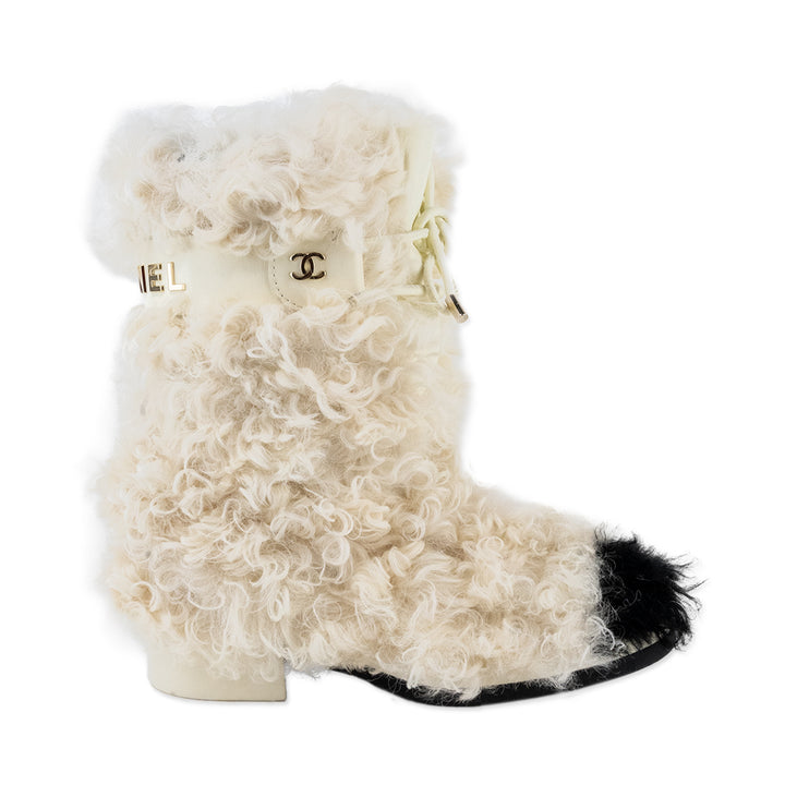 Chanel 2021 Shearling Sheepskin and Leather Lace up Boots