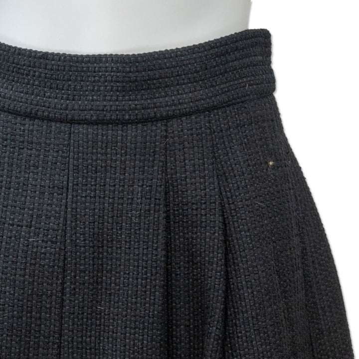 Chanel Black Cotton Tweed Lace Trim Pleated Skirt