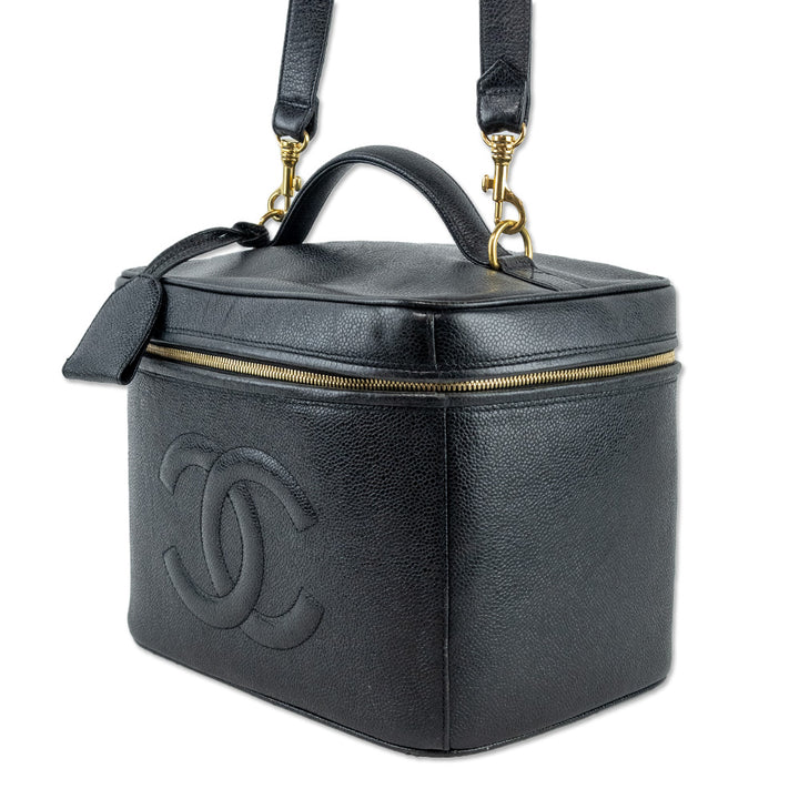 Chanel Black Leather Caviar CC Vanity Train Case