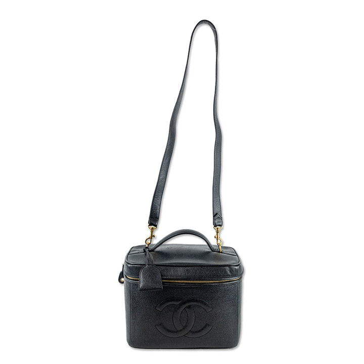 Chanel Black Leather Caviar CC Vanity Train Case