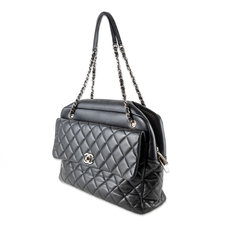 Chanel Black Quilted CC Flap Bowler Bag