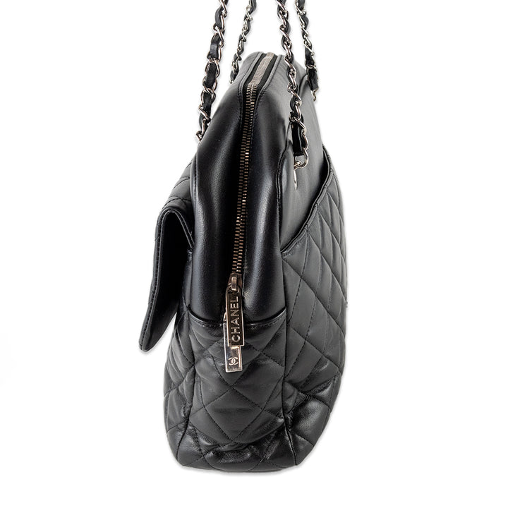 Chanel Black Quilted CC Flap Bowler Bag