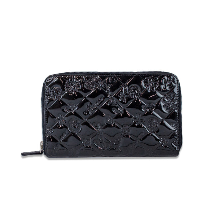 Chanel Black Quilted Patent Leather Embossed Lucky Symbols Zip Around Wallet