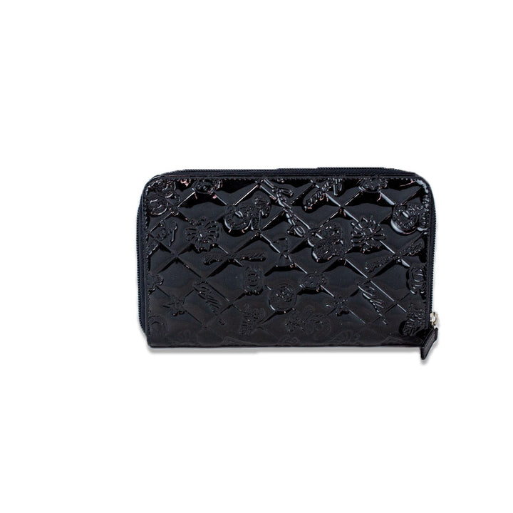 Chanel Black Quilted Patent Leather Embossed Lucky Symbols Zip Around Wallet