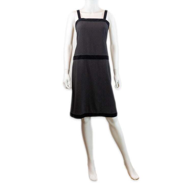 Chanel Black Wool Velvet Trim Strappy Square Neck Mini Dress