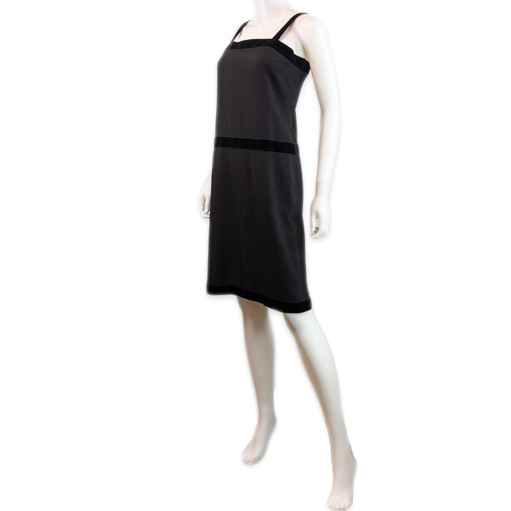 Chanel Black Wool Velvet Trim Strappy Square Neck Mini Dress