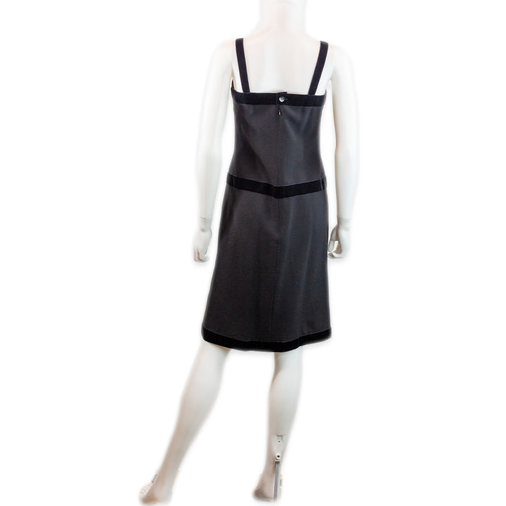 Chanel Black Wool Velvet Trim Strappy Square Neck Mini Dress